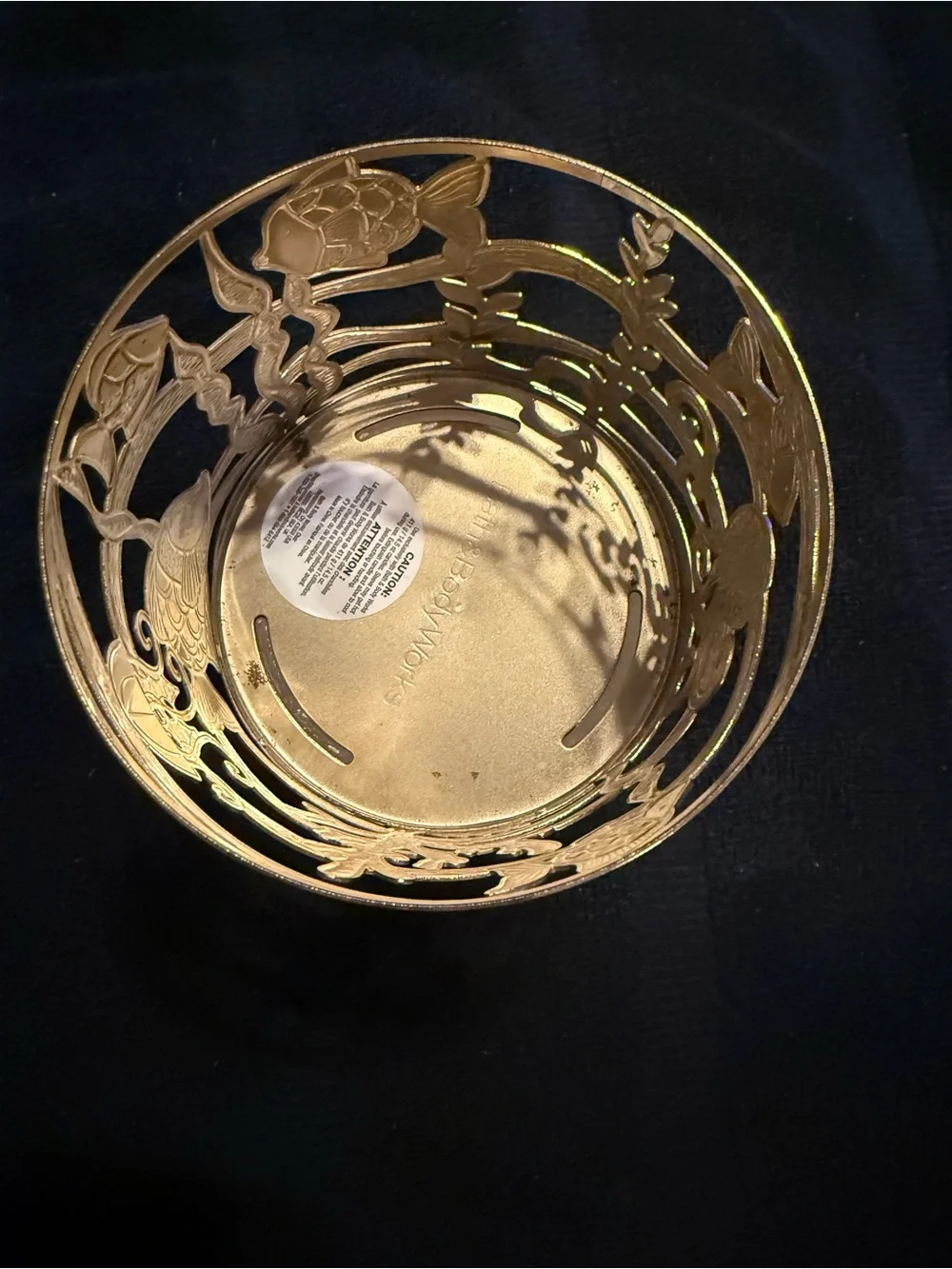 Gold Metal Ocean-Themed Decorative Candle Holder with Turquoise Fish